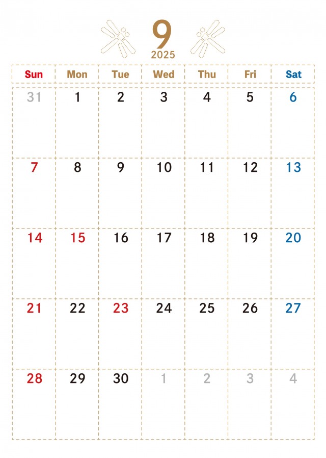 2025年9月カレンダー 満月：イラスト無料