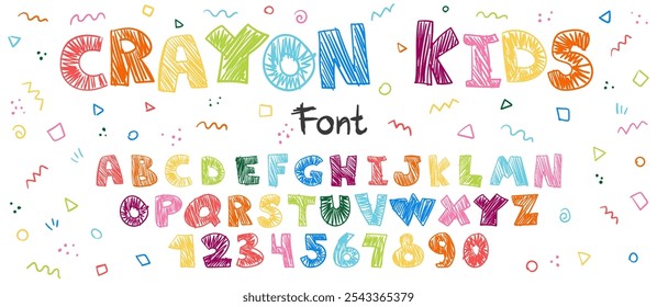 シンプルな手書きの文字、数字、句読記号のかわいいアルファベットセット。Premiumベクトル素材