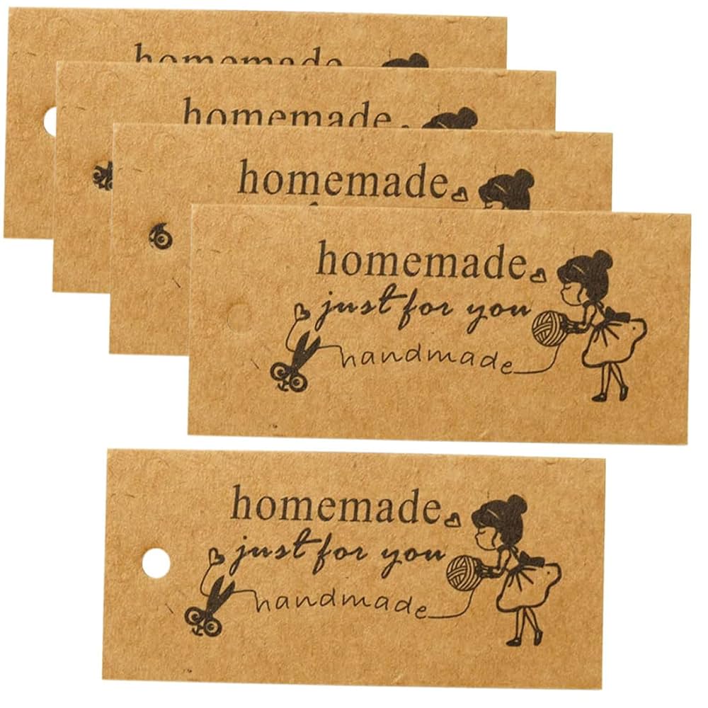 Amazonクラフトタグ ハンドメイド用ペーパータグ Homemade5枚セット 値札 下げ札 紙タグ ギフト ラッピング 台紙 穴あきラベル 長方形 ラベル 四角形 吊り下げ レトロPOP用紙・値札文房具・オフィス用品