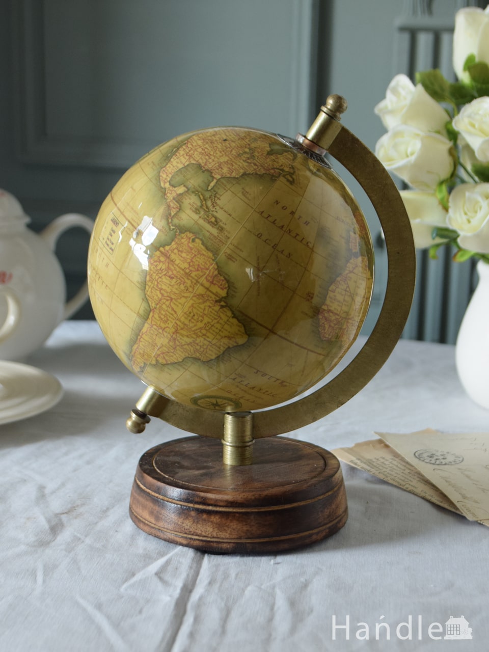 アンティーク調のディスプレイ雑貨、可愛いサイズのおしゃれな地球儀 n12-422 インテリア雑貨