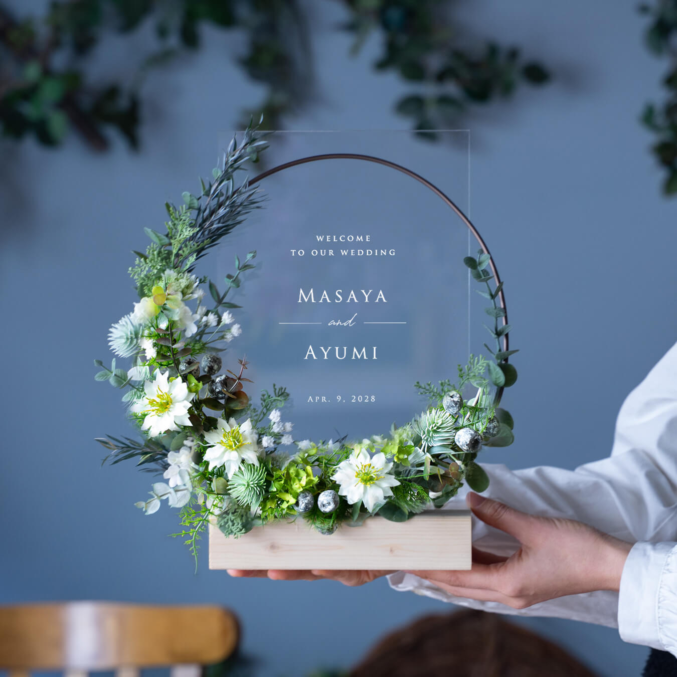 結婚式 ウエルカムボード 名入れ 名前入り プレゼント ギフト フラワーリース 付き アクリル ウェルカムボード A4 サイズ 文字 写真 玄関 花結婚祝い : FLEGRE 1号店 - 通販 - Yahoo!ショッピング