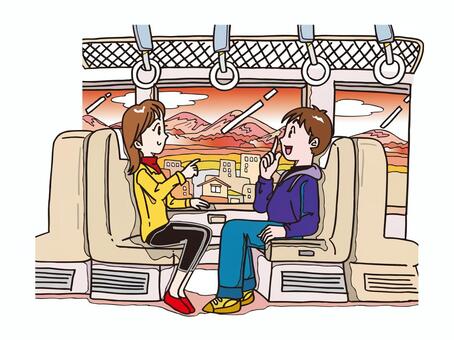 フリー素材電車の車内 3枚背景イラストみんちりえ