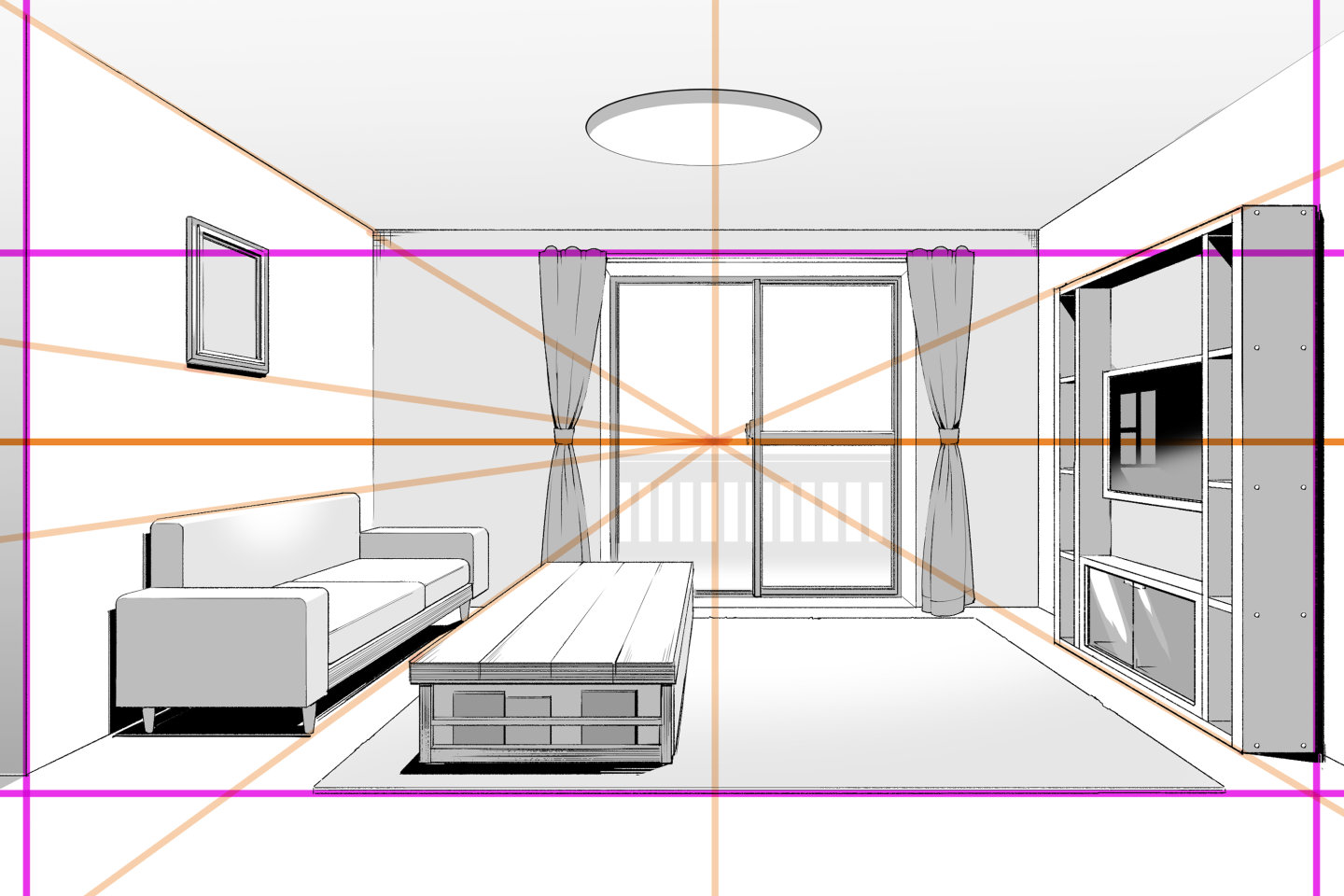 手描きパースの描き方 手書きパースの描き方 :パースは下から上へ描く パースの描き方