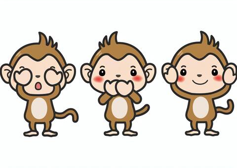 見ざる聞かざる言わざる」の言わざるのシルエット無料のAi・PNG白黒シルエットイラスト