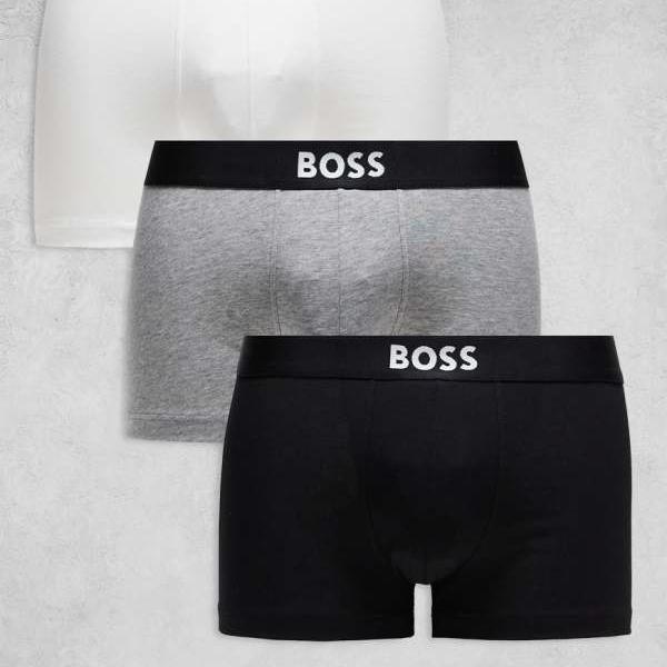 ボス ボディウェア フロントアイコンロゴトランクス 3枚パック ブラック、ホワイト、グレー アンダーウェア 下着