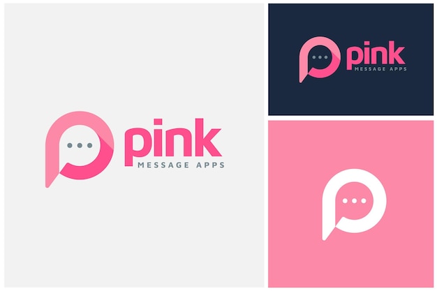 ピンクがかった背景のエレガントなメッセージング チャット アプリのロゴPremiumベクトル素材