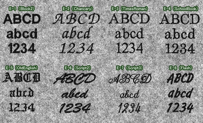 縫製刺繍アルファベット。生地刺繍文字、ヴィンテージテキスタイルフォント、生地縫う糸文字記号セットPremiumベクトル素材