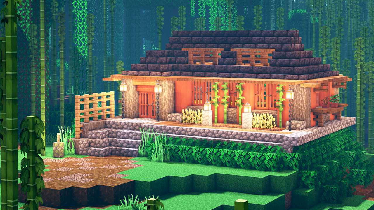 マイクラ建築：石のみで作るおしゃれでモダンな家。大きな吹き抜けフロア。簡単10×10。No.83SOUのマイクラログ