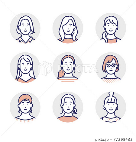 かわいい女性の顔 表情・感情 のイラストアイコン無料フリー素材セット - イラストストック