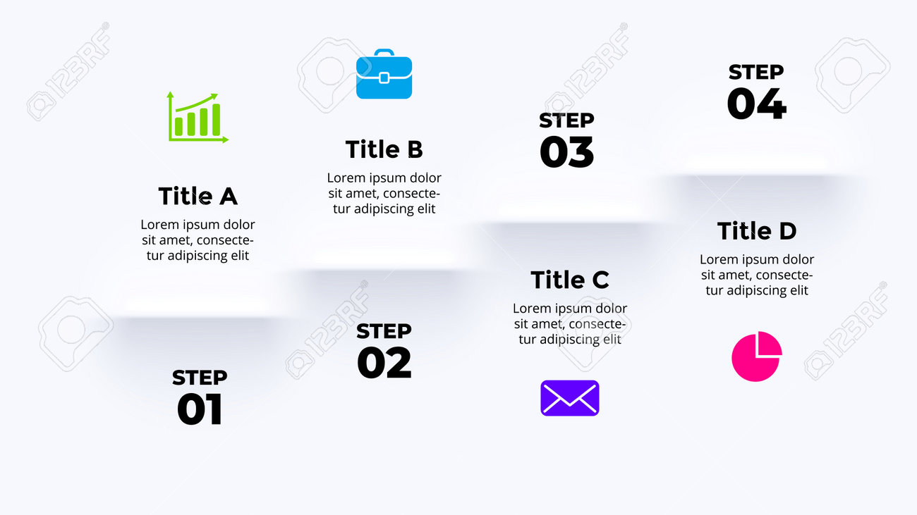 Neumorphicベクトルインフォグラフィック。プレゼンテーションスライドテンプレート。影の階段。 4ステップアップ。Neumorphismskeuomorphismuiデザイン。最小限のフラットスタイルをきれいにします。のイラスト素材・ベクター Image160513511