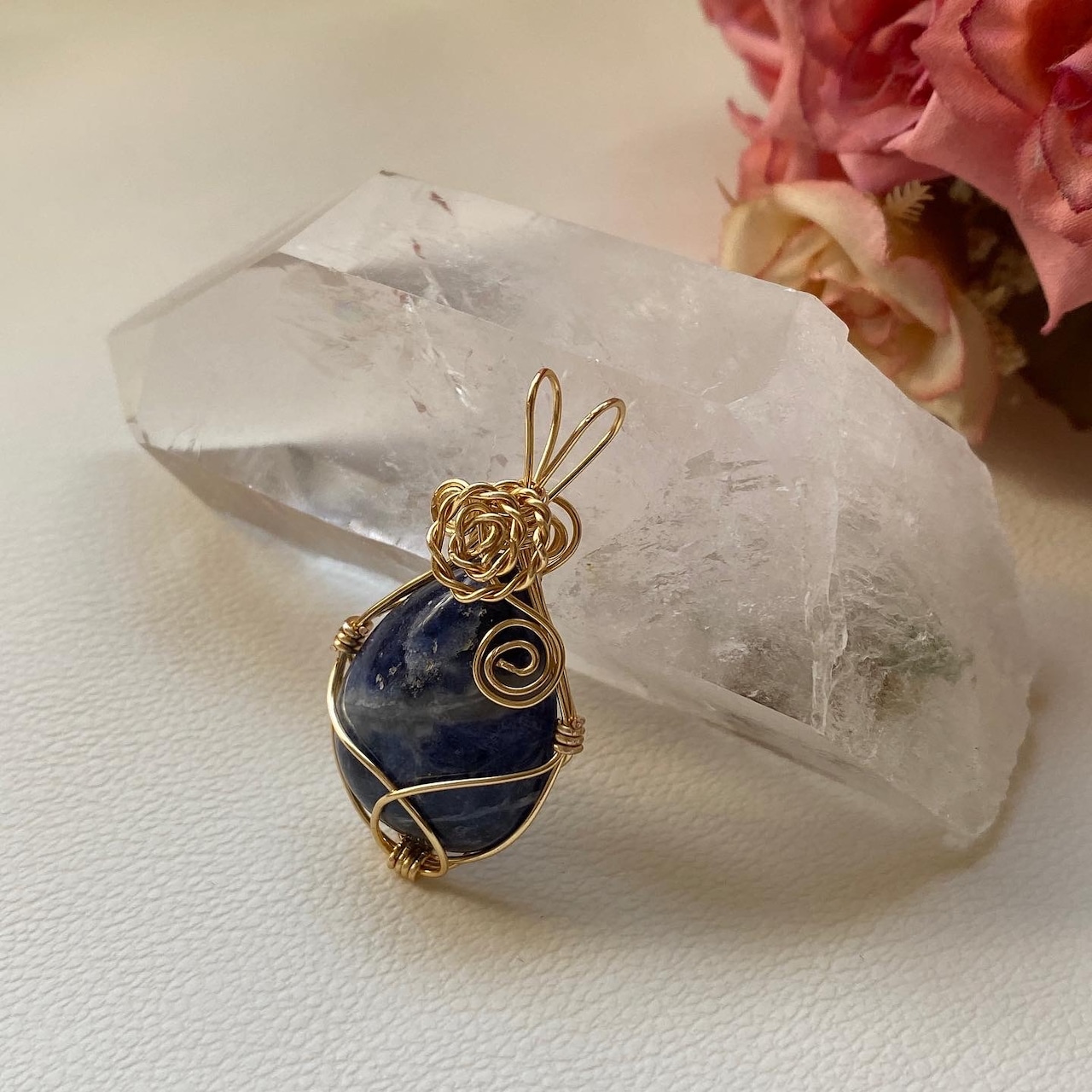 ワイヤーアクセサリー 天然石ペンダント、作り方、wire jewelry making、簡単、初心者向け、ハンドメイド、 wirewrapping、tutorial、Pendant