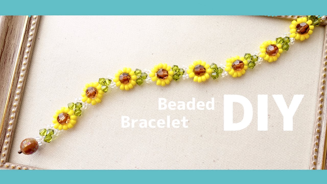 DIY🌻Sunflowers Beaded bracelettutorialEasy夏らしいひまわりのビーズブレスレット作り方♪簡単テグス編み金具なしハンドメイドビーズのお花アクセサリ