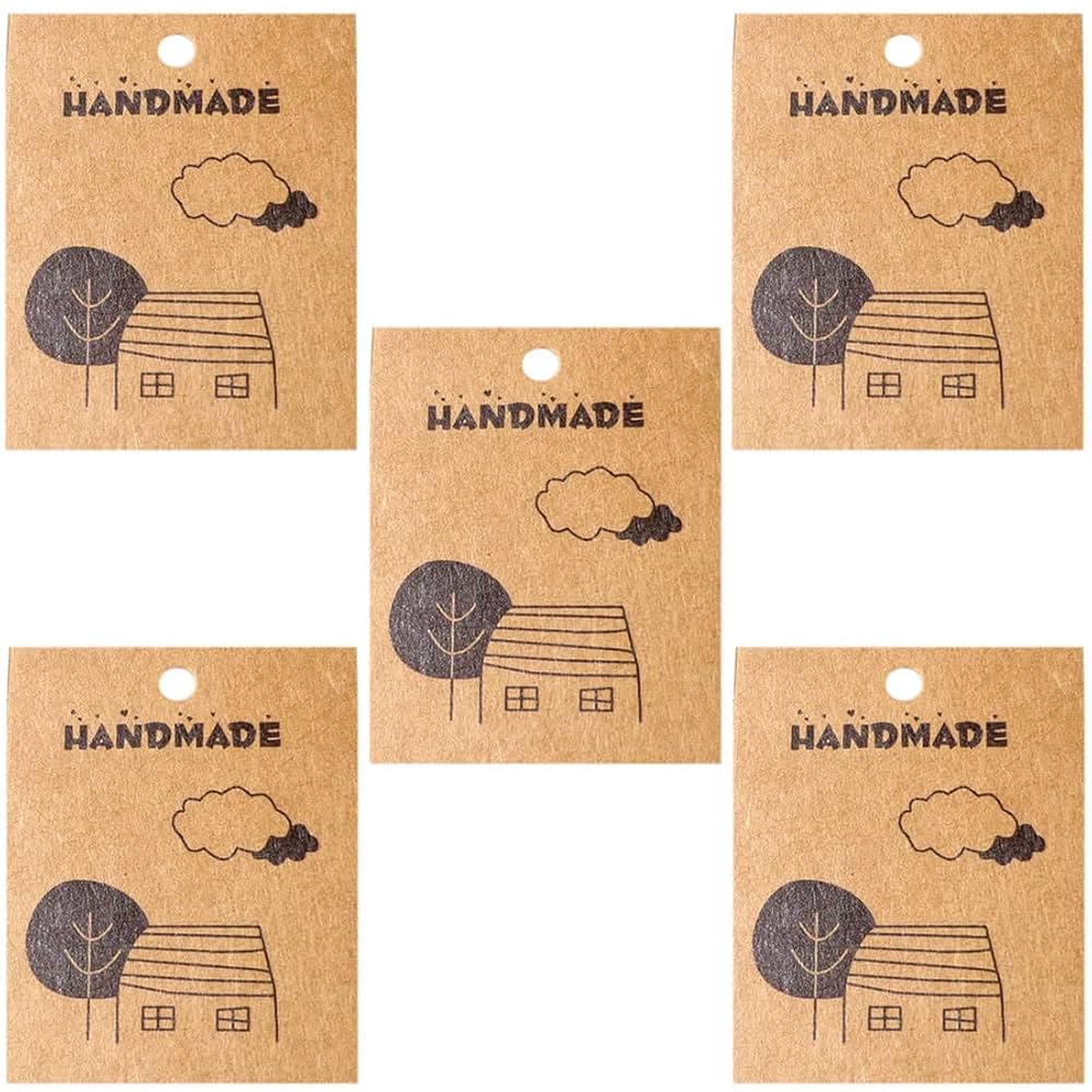 Amazonクラフトタグ ハンドメイド用ペーパータグ ホーム5枚セット 値札 下げ札 紙タグ ギフト ラッピング 台紙 穴あき ラベル長方形 ラベル 四角形 吊り下げ レトロPOP用紙・値札文房具・オフィス用品