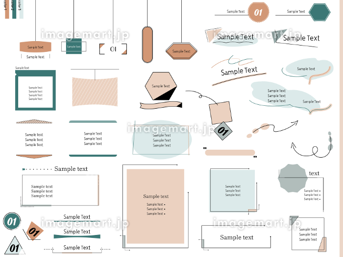 シンプルでおしゃれ タイトルフレームと色々使えるデザインのあしらい素材セットのイラスト素材116080613- PIXTA