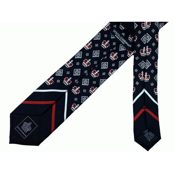 ドルチェ&ガッバーナ GT149E G0TDI HN71C ワンポイント DGマーク入り クラウン王冠X菱形小紋柄 ブラック ナロー ネクタイ