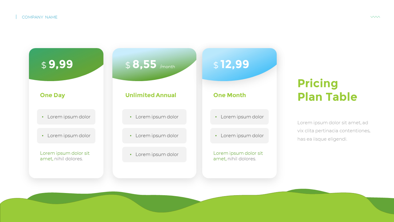料金表・価格表パワポテンプレートおしゃれな表デザインでプレゼンを見やすくBizroute