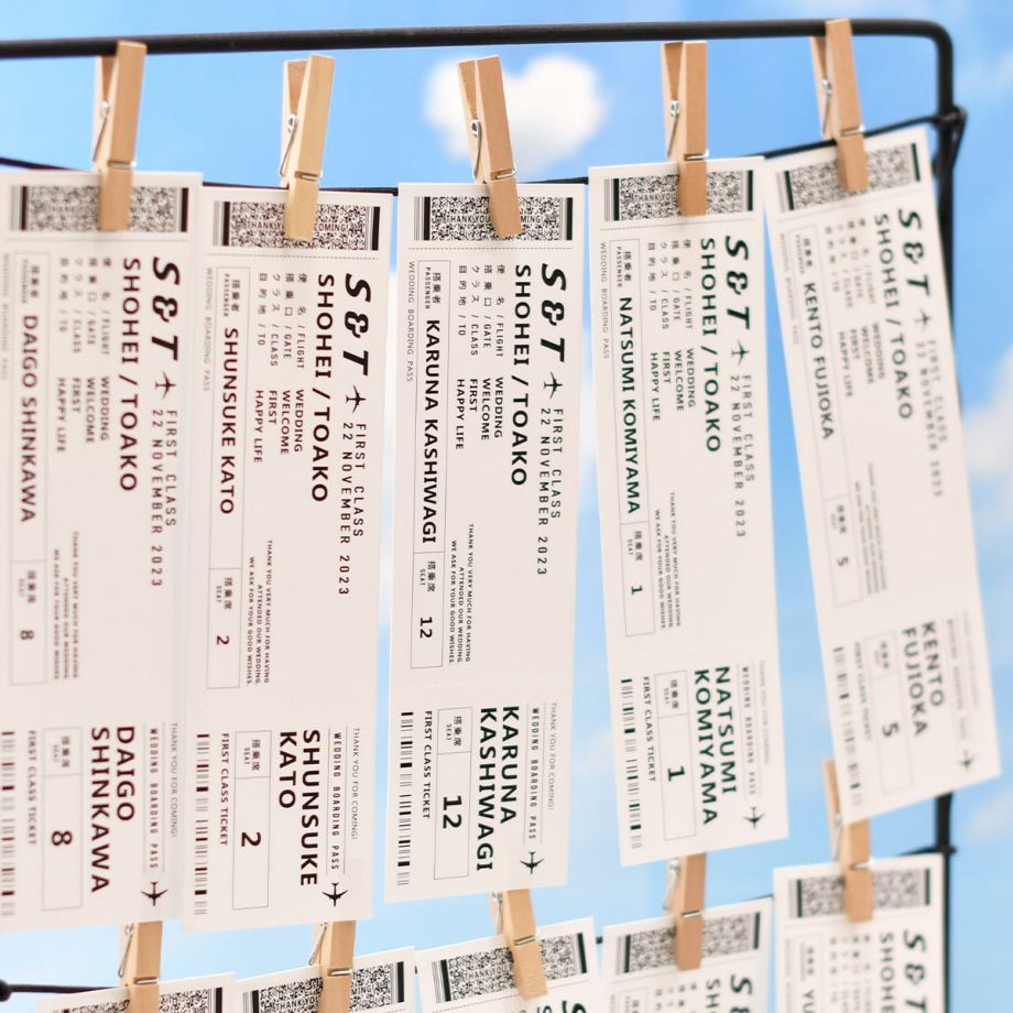 オリジナル実例集 航空券チケット風デザインのペーパーアイテム結婚準備応援ブログ ウェディングアイテムファルベ