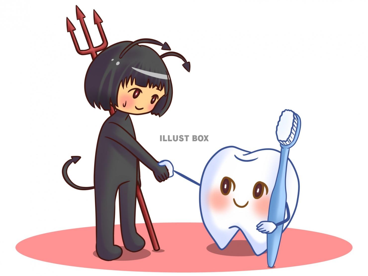 困り顔の歯と虫歯菌のイラスト素材FYI04739519ストックフォトの Qlean Market キュリンマーケット