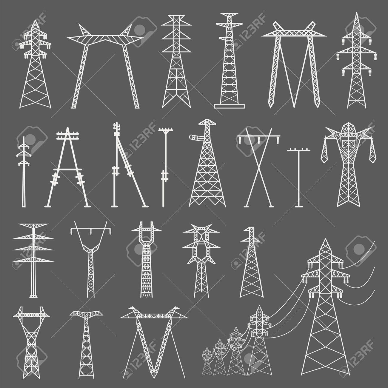 エネルギー、鉄塔、送電線を表すラインスタイルのアイコンのイラスト素材103029346- PIXTA