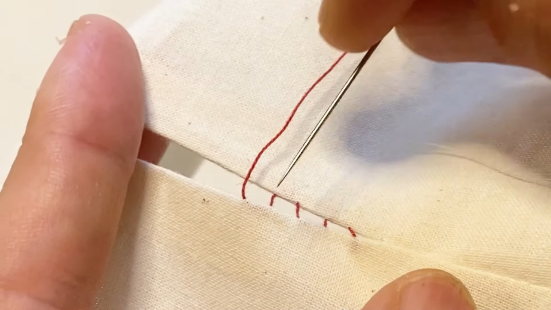 コの字とじ縫い始めと縫い終わり