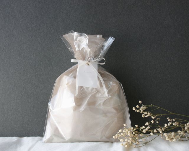 リボン結びの手間ゼロ！透明袋 OPP袋 の簡単かわいい巾着型ラッピング吉祥寺ラッピング教室:早く美しい斜め包みを学べるお仕事向けラッピング