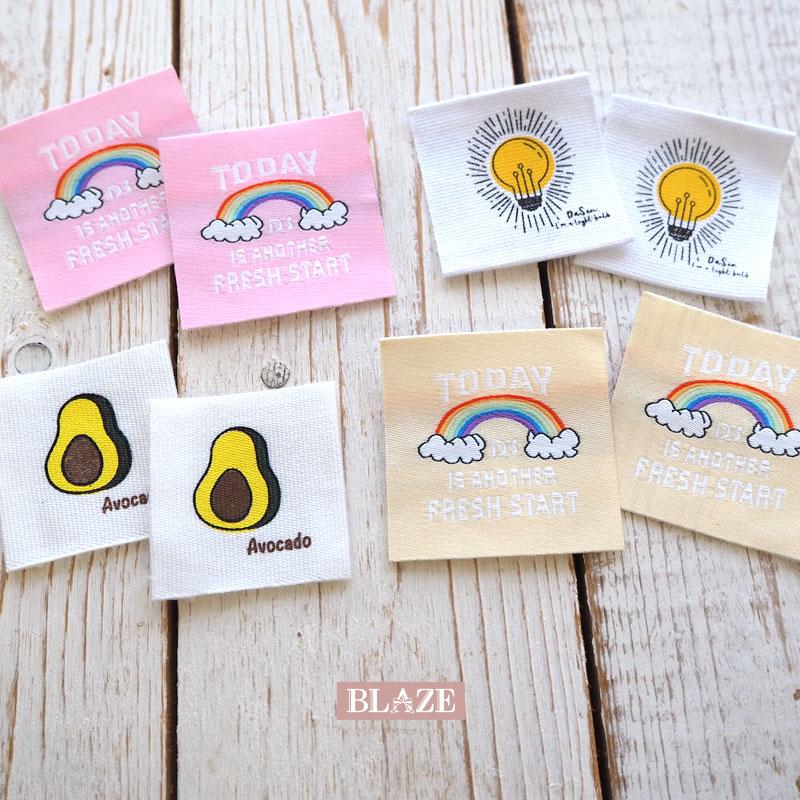 タグ ハンドメイド用 4枚セット ブラック＆カラー ビスタグ ピスネーム 挟みタグ はさみタグ 織りタグ 織りネーム ネームタグ 手芸 ワッペン縫い付け