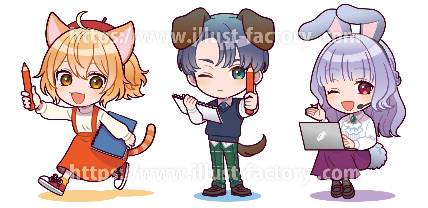 3頭身サイズで制作したミニキャラ SDキャラ、ちびキャラ イラスト L101イラスト工房