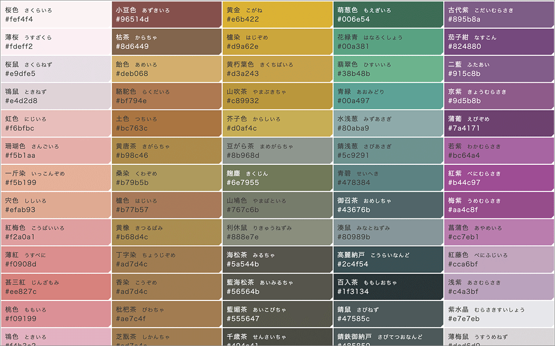 色の名前、日本語と英語での色の名前、世界各国の伝統色の名前が分かるサイトのまとめコリス