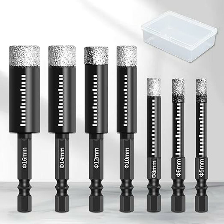 Amazon.co.jp: MOLATE 7個入り ガラスドリルビット タイル 穴あけ 超硬刃ドリルビット 四刃六角軸 陶器・ガラス・タイル用ドリル ビット スレート 鋳物の穴あけ用 3mm 4mm 5mm 6mm 8mm 10mm 12mm : DIY・工具・ガーデン