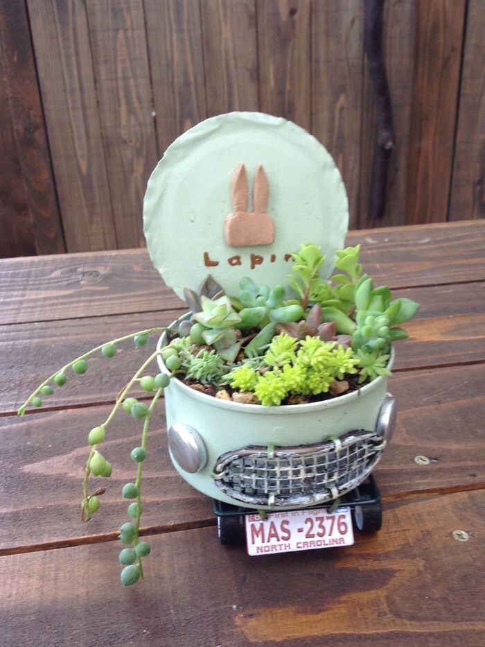 311、リメイク鉢 3号底皿付き 山の果実 リメイク缶 植木鉢 多肉植物