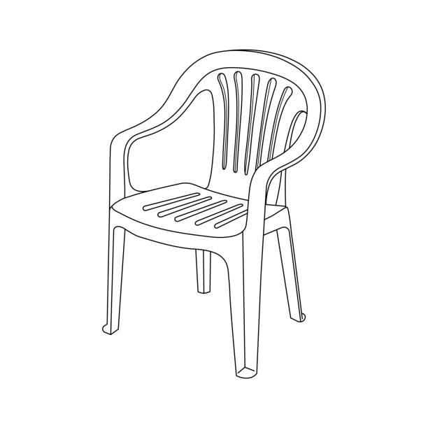 椅子に座る男性の線画 白背景イラストに黒線Premiumベクトル素材