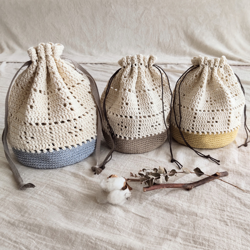 かぎ針編み図 ダイヤ模様の巾着バッグ – 手編みウェア＆雑貨の無料編み図 ATELIER *mati*