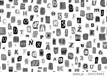 英語の大文字の紙切り文字。黒と白の切り抜き文字。ベクトルスクリプト。紙のフォントを模倣するABCの文字。教育アルファベット、紙工芸デザイン、紙からはさみで切り取る。のイラスト素材・ベクターImage 136481856