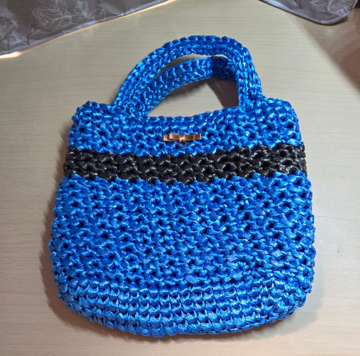 スズランテープ PEテープ を使って小物入れを編みましたかぎ針編み 無料編み図 ハンドメイドレシピ集TORUYURI トルユリ