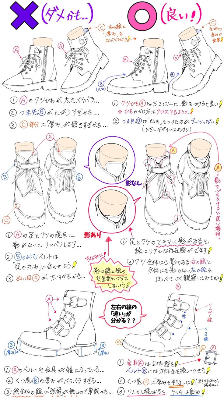靴イラスト添削企画その１ パンプス・ブーツの正面、踵を返す構図みえ👠靴Illustrator