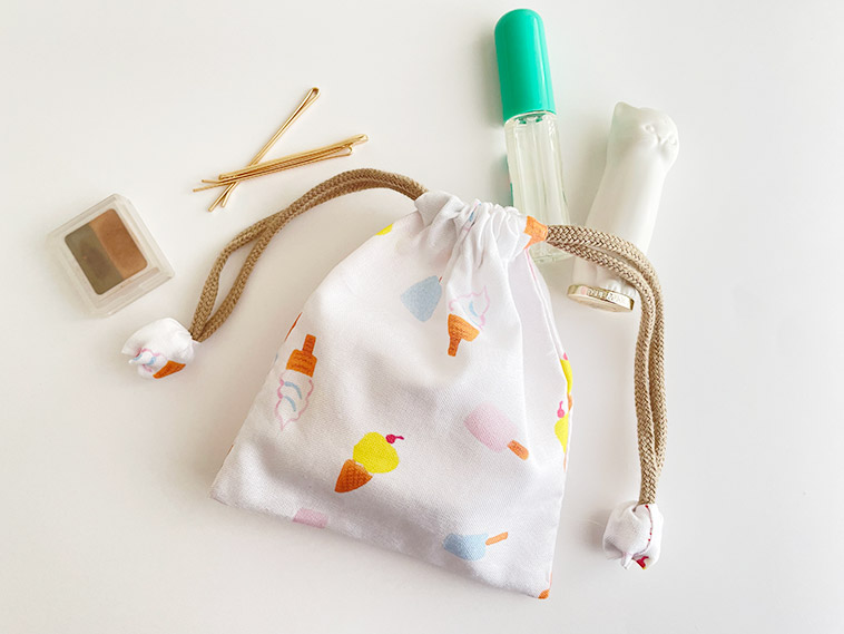 1枚布で作る裏地付きフリル巾着の作り方 無料レシピ : うろこのあれこれハンドメイド