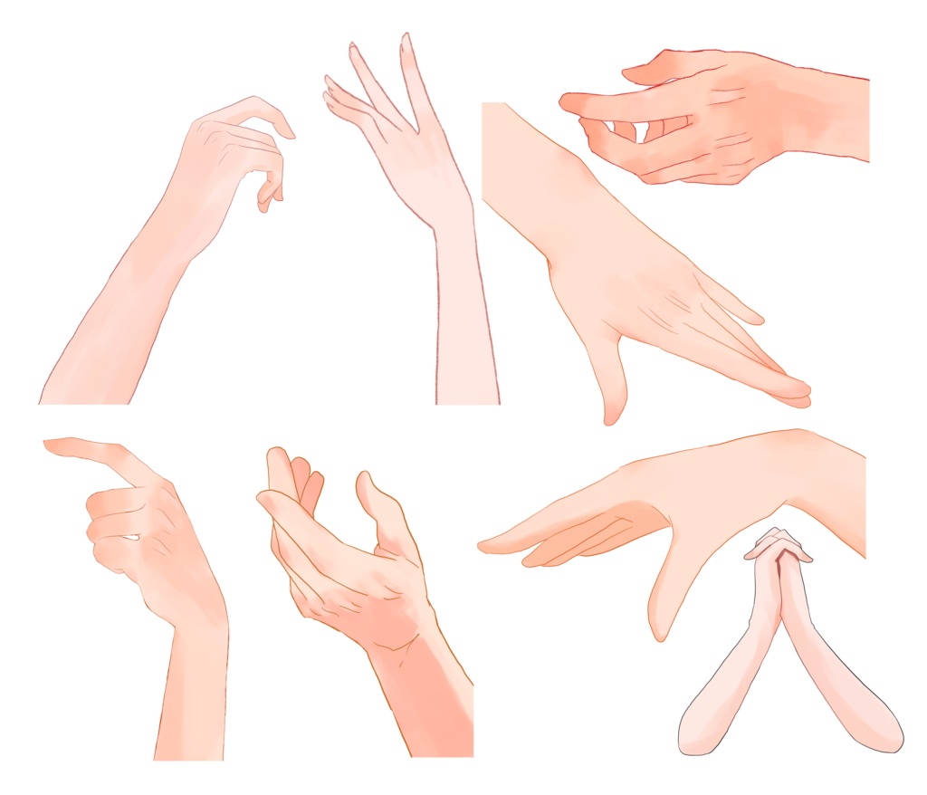 トレース・参考・加工OK 手の線画ポーズ集：50種類 握手・握る・物を渡す手など 男女のポーズセットNo.2POMPACK