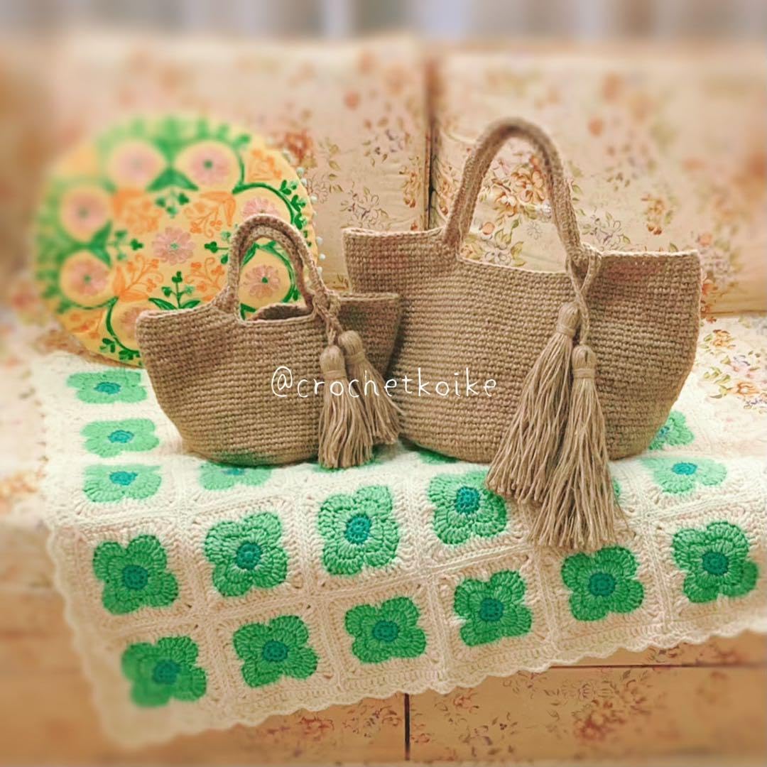 かぎ針編み ネット模様の麻紐お散歩バッグの編み方