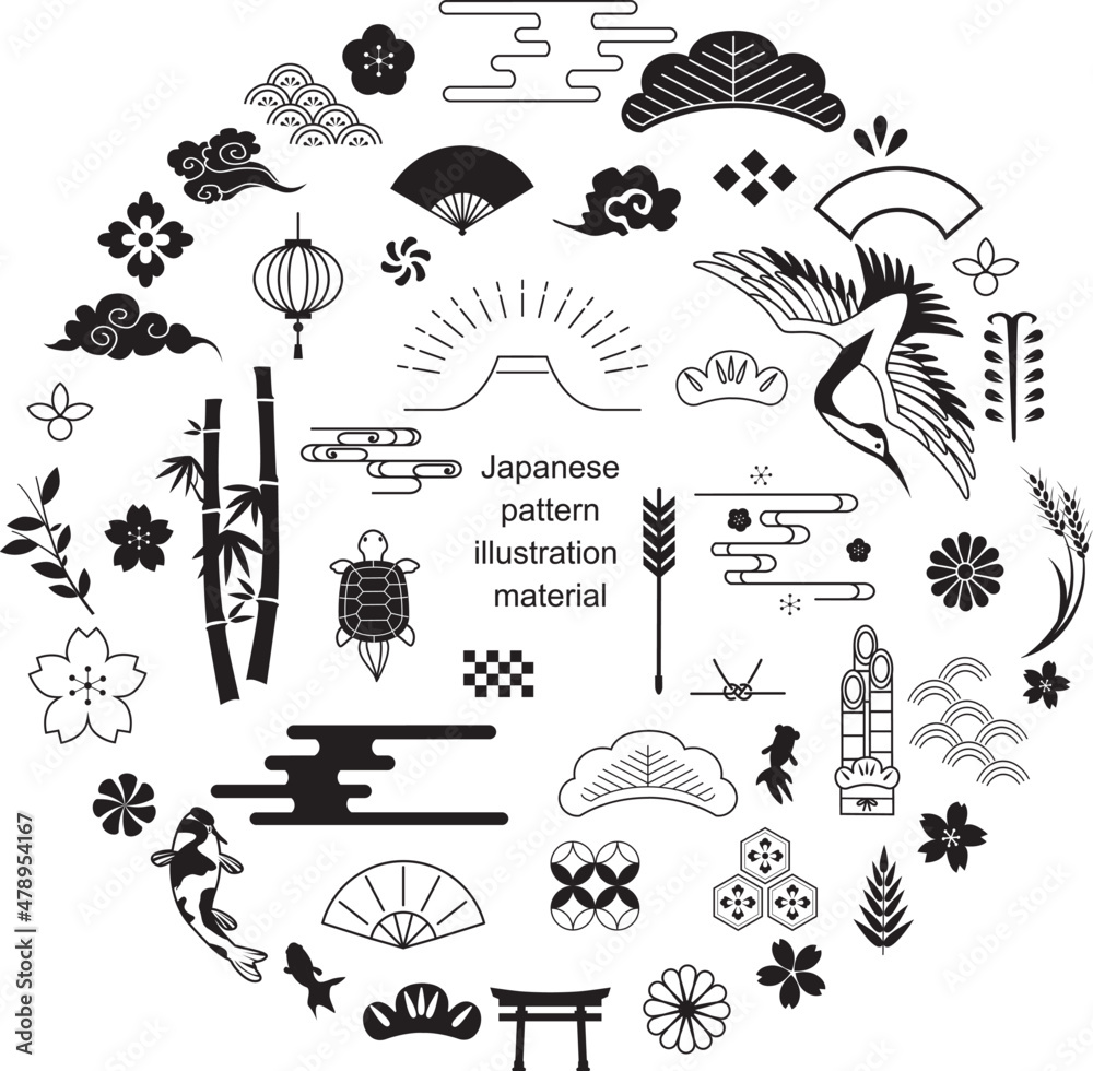 日本の伝統模様 手描き風の和柄アイコン素材のセット - 商用利用可能な写真素材・イラスト素材ならストックフォトの定額制ペイレスイメージズ