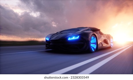 白い背景に未来的な車、未来の技術コンセプト、リアルな3Dイラスト、生成AIの写真素材・画像素材 Image 206991015