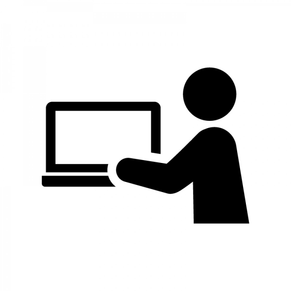 ノートパソコンを使う、ビジネスマンのアイコン 線画 の無料イラストイラストセンタ