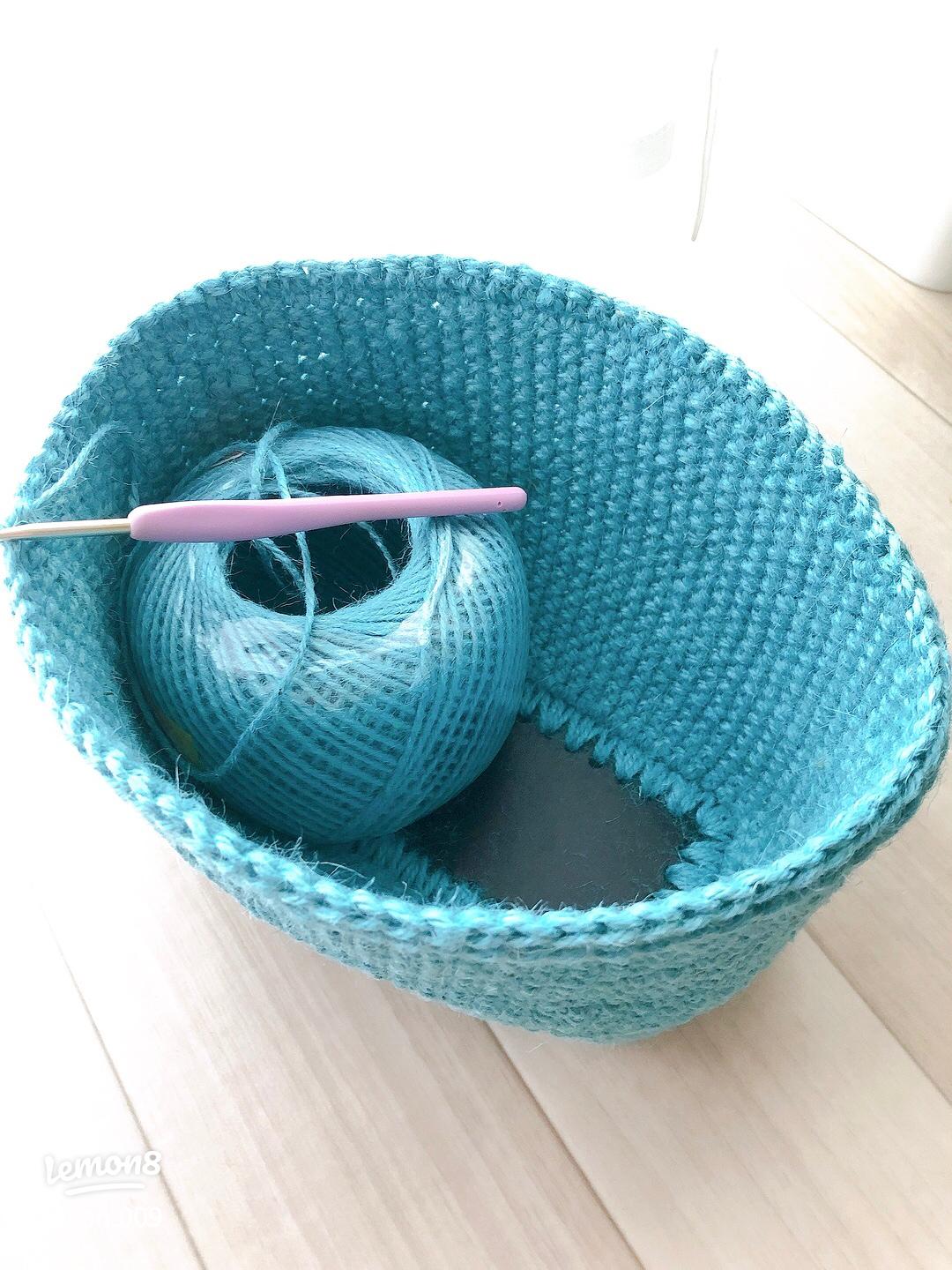 七宝編みの麻紐バッグが完成