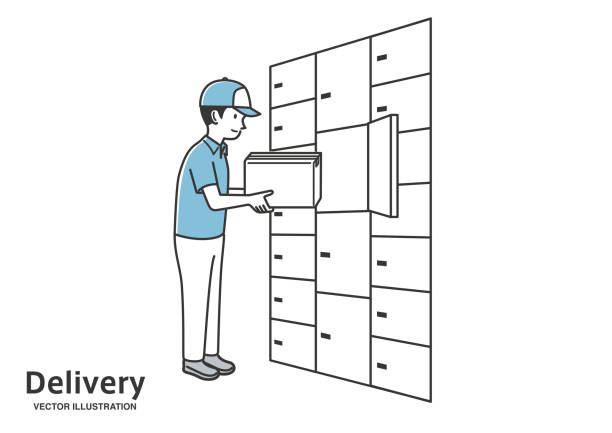 宅配ボックスと主婦のイラストのイラスト素材FYI07590869ストックフォトの Qlean Market キュリンマーケット