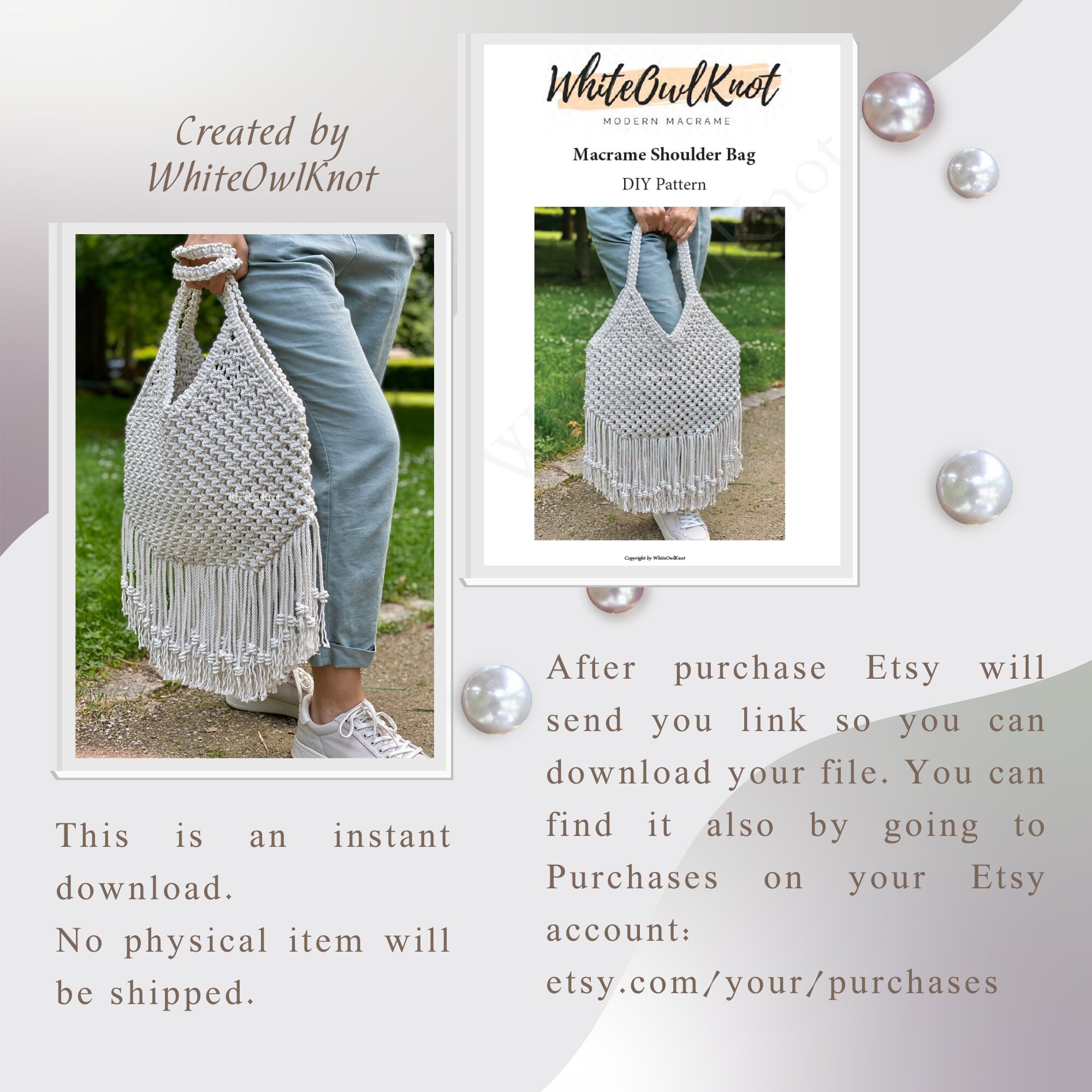 ポケット付きマクラメショルダーバッグMacramé shoulder bag with pocket