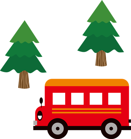 赤いバスの無料 フリー イラストかわいい手描きの無料素材「てがきっず」保育園・小学校・介護施設にぴったりのフリー素材イラスト