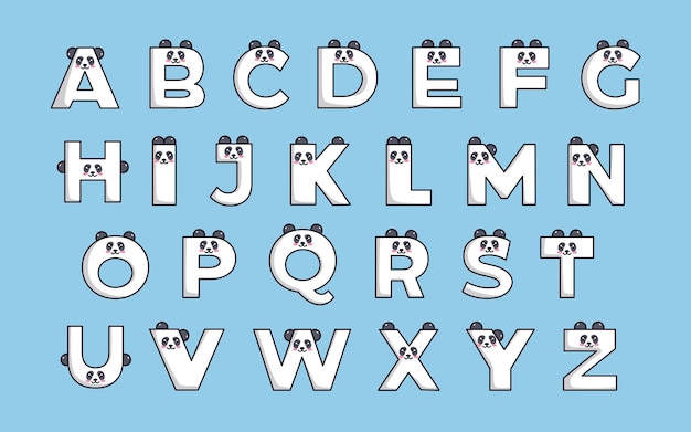 かわいいパンダのアルファベット動物フォントのカラフルな文字Premiumベクトル素材