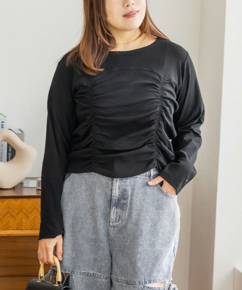 シャーリングデザインリブプルオーバー大きいサイズ レディース専門店 CLETTE クレット公式