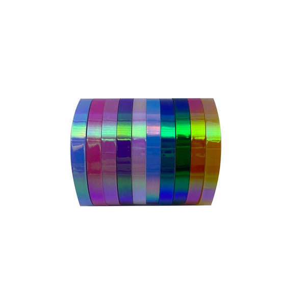 8mm幅のホログラムテープ、７本 ７色 入り。派手にデコレーションできて良さげ～ ＠100均 ダイソ