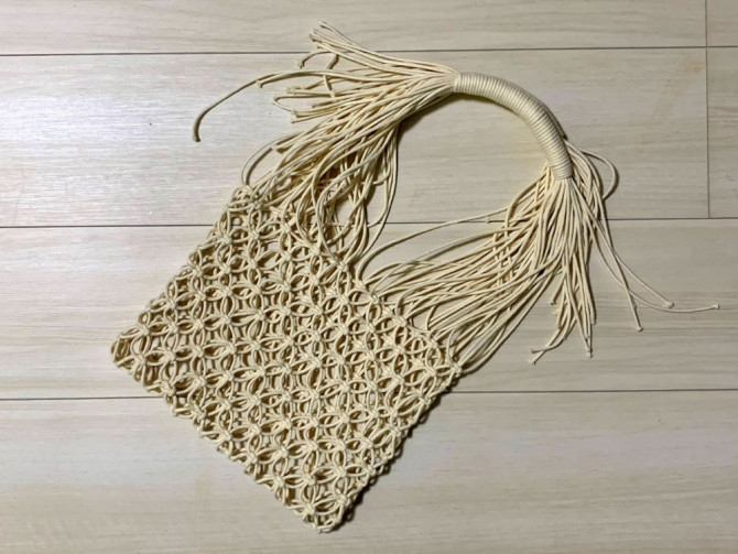 マクラメバッグ ハンドメイド ダイヤ柄 フリンジがおしゃれな「マクラメ編みのバッグ」作り方ぬくもり