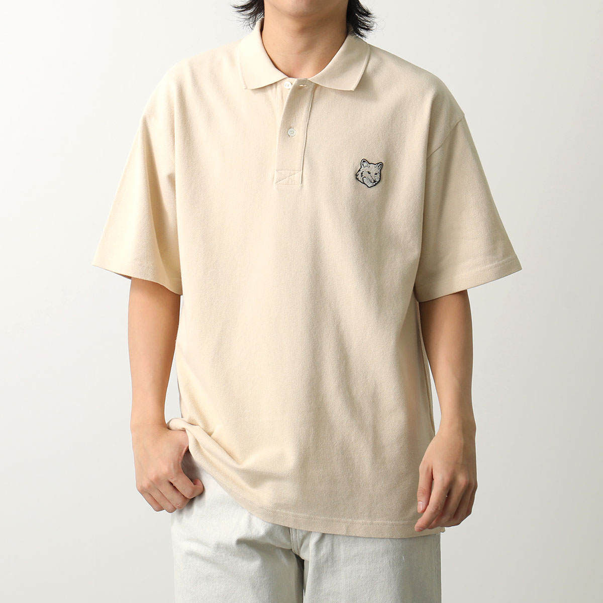 MAISON KITSUNE メゾンキツネ 鹿の子 ポロシャツ MM00210 KJ7010 BOLD FOX HEAD PATCH COMFORTPOLO 半袖 無地 ワンポイント ブランド ロゴ カジュアル スポーティ コットン 大きいサイズ メンズ ブラウン トップス
